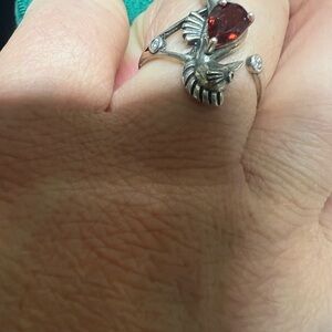Elegant Silver and Red Gemstone Ring vintage style s925 silver setting
